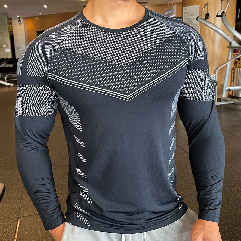 Shedao High Quality Running Sport Shirt- Men Fitness Compression Long Sleeve Upper Clothing Crew Neck Sweatshirt with Rash Guard Wicking