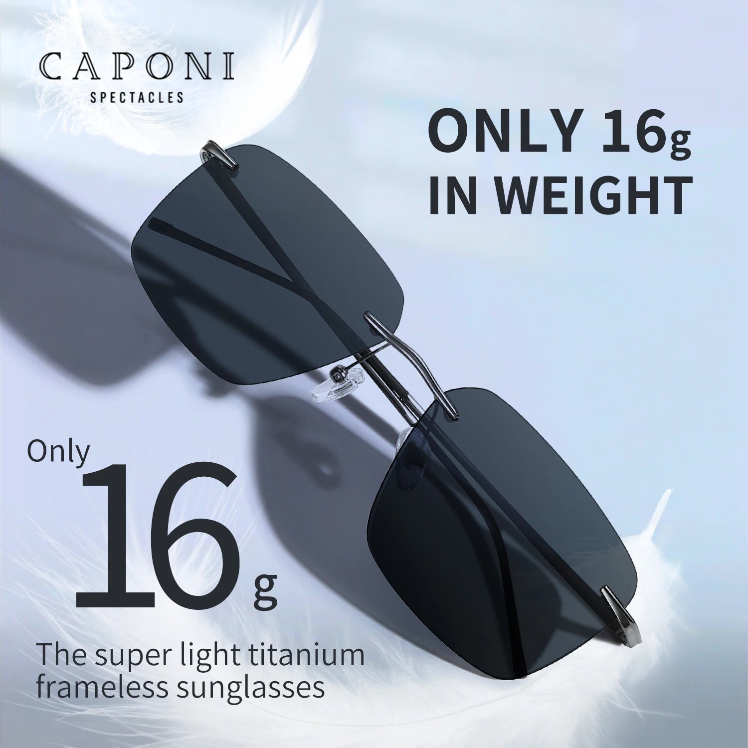 CAPONI Outdoor Sunglass Men`s  Polarized  Photochromic Ultra Light Pure Titanium  Rimless Sunglasses UV400 Protection ﻿BS28923