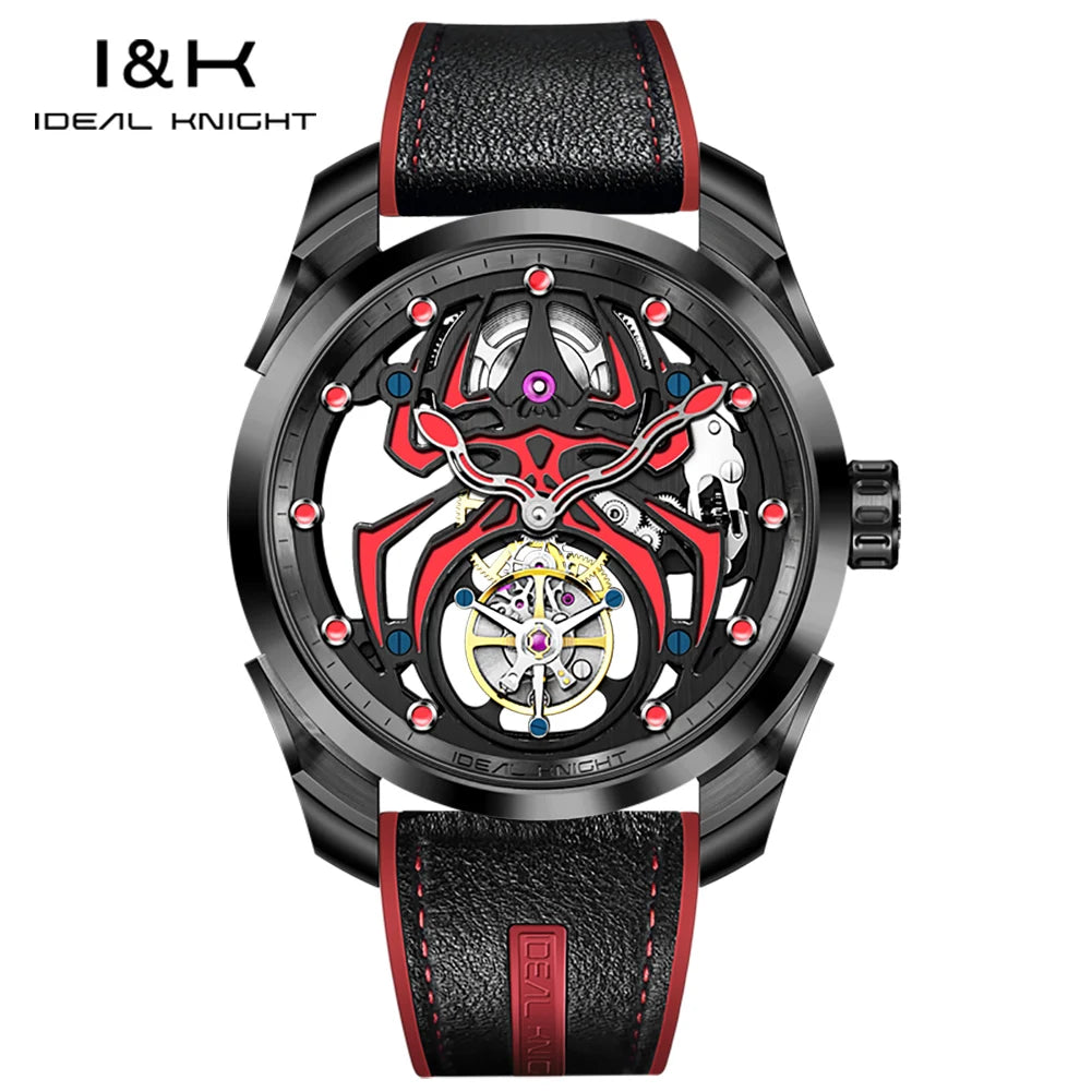 Ideal Knight 6802 Tourbillon Watch for Men- Black Tungsten Steel Deep Waterproof Luminous Spider Automatic Mechanical Men's Watch