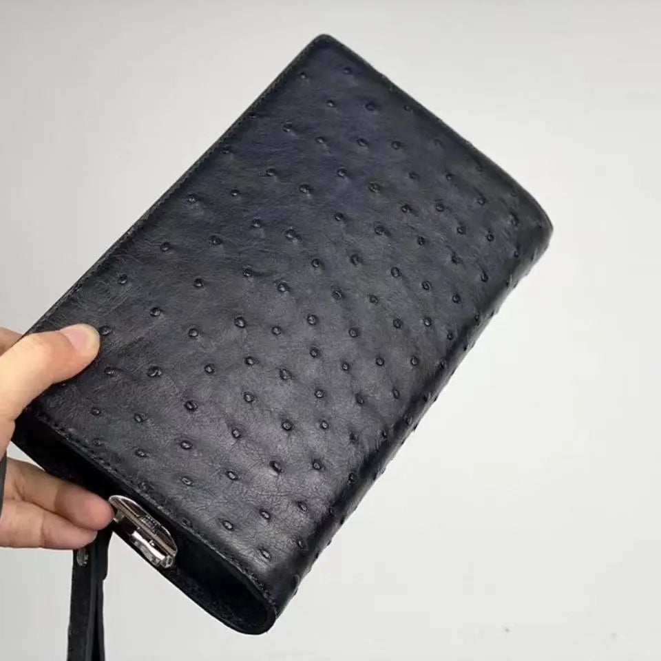New Fashion Business Men's Clutches Ostrich Skin Wallet- Real Leather Long Organizer Wallet Men Brand Luxury Card Holder Purse