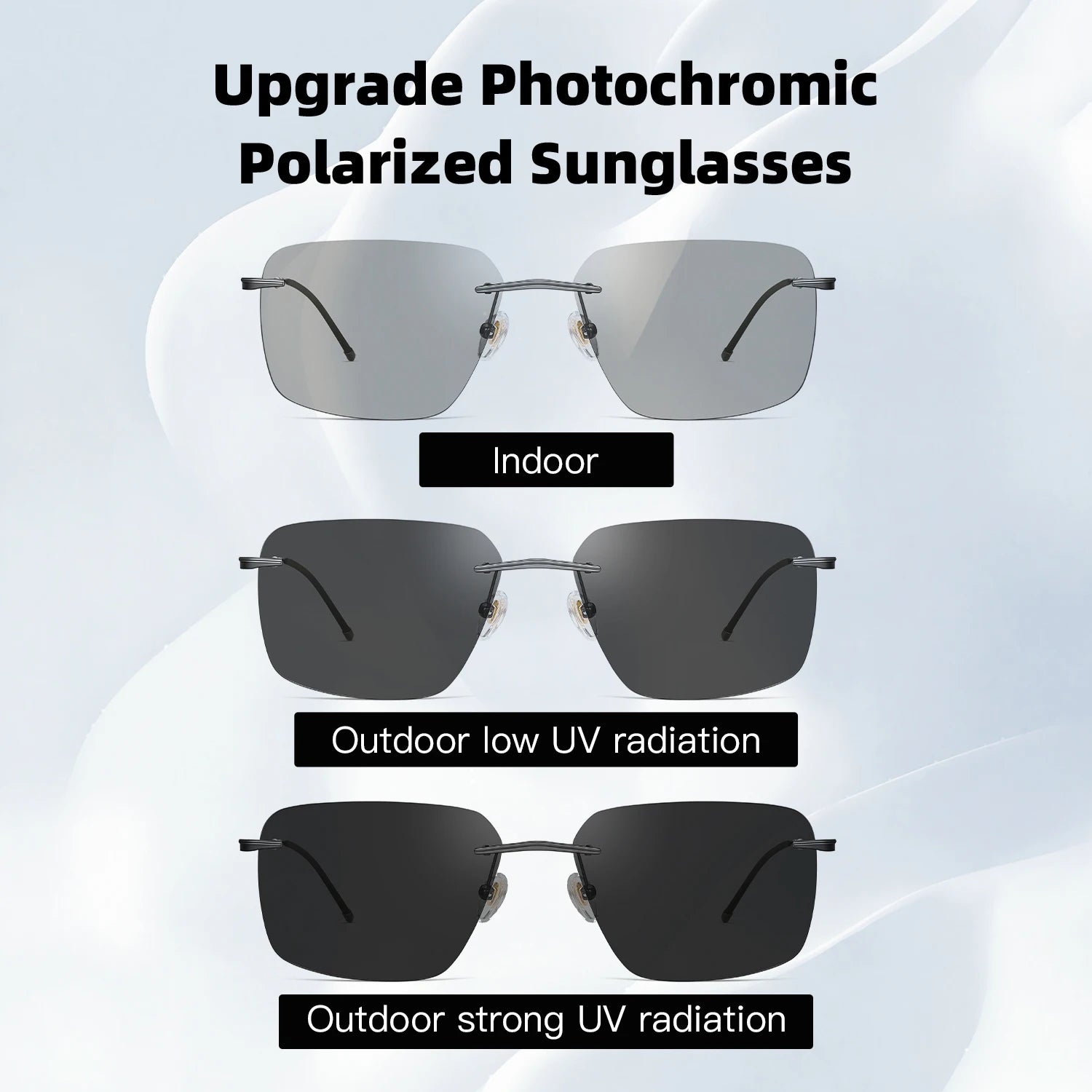 CAPONI Outdoor Sunglass Men`s  Polarized  Photochromic Ultra Light Pure Titanium  Rimless Sunglasses UV400 Protection ﻿BS28923