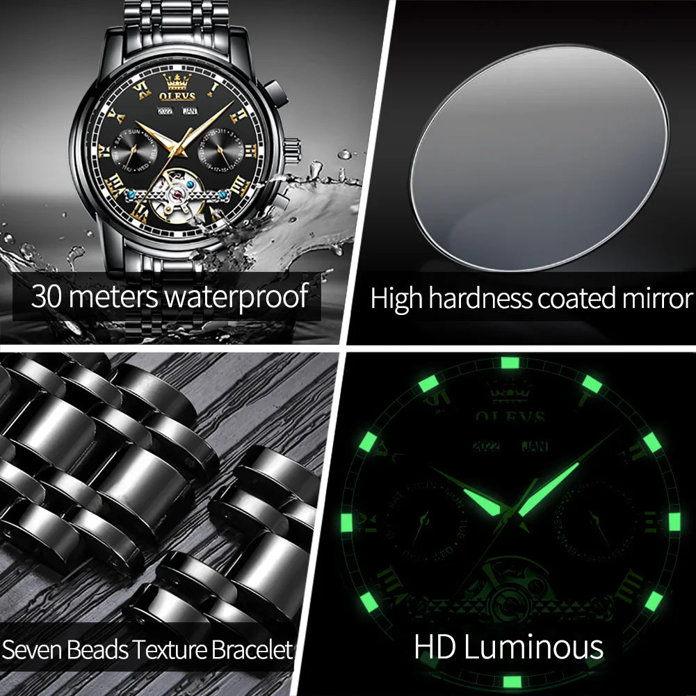 OLEVS Automatic Mechanical Men Watches - Stainless Steel and Waterproof. - DeRae's Shop For Goods