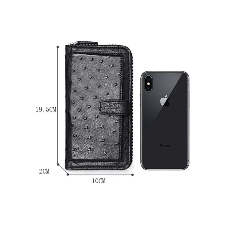 Hongqiangyin Ostrich Leather Long Men`s Wallet