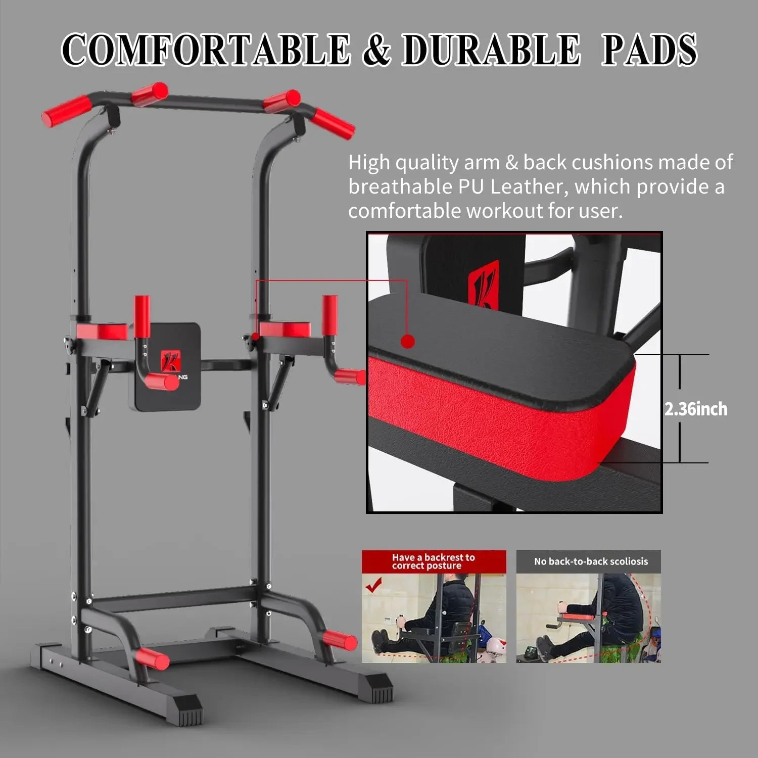 Power Tower Dip Station, Multi-Function Pull Up Adjustable Height Up 85.5" for Home Gym Strength Training Fitness Equipment, 400L