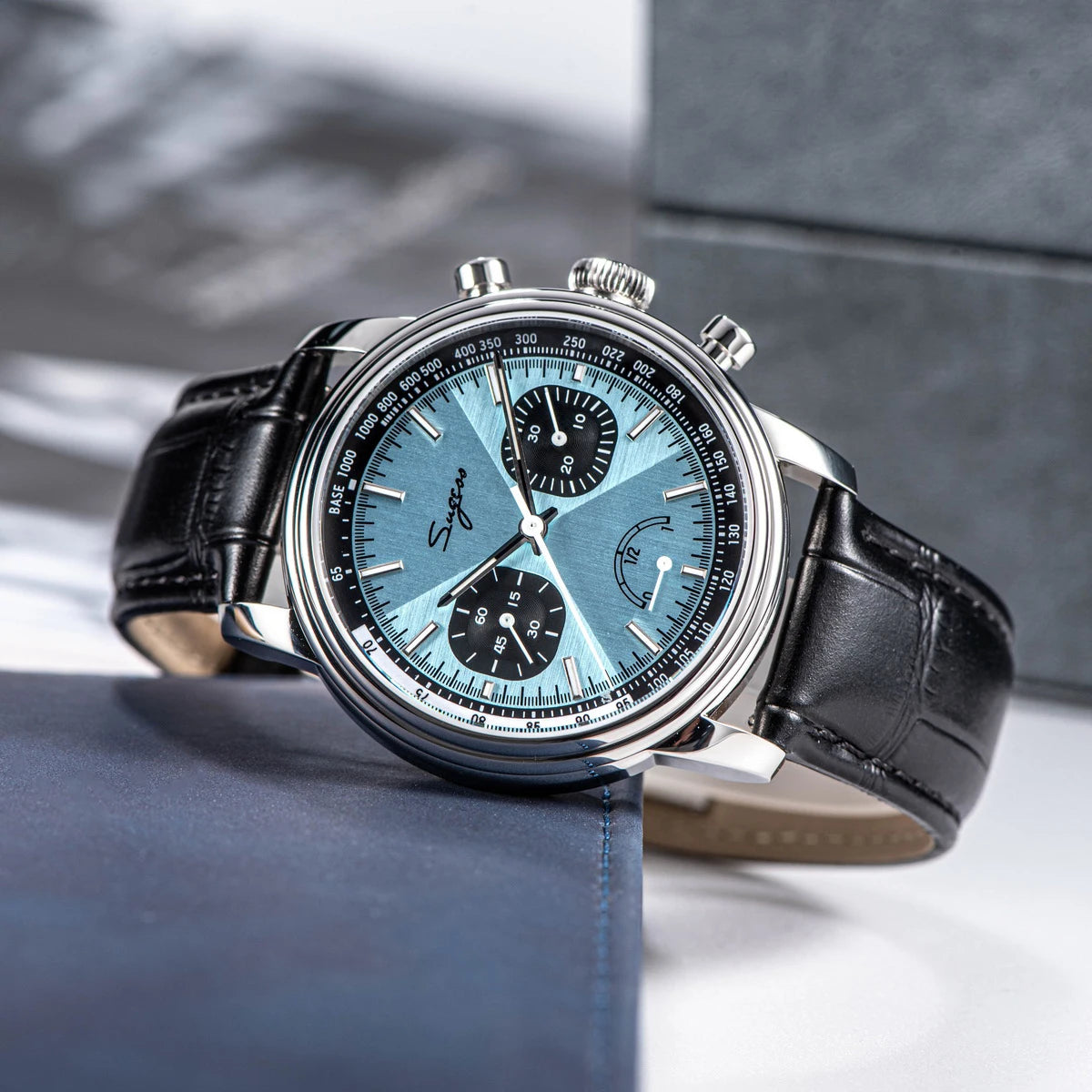 Sugess Pilot Watch Men ST1906 Movement Hand wind Chronograph Wristwatches -Sapphire Waterproof Hand Wind Power Reserve Luminous V2