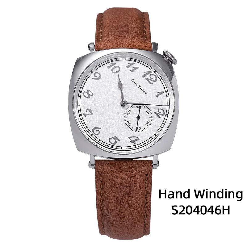 Baltany 1921 Vintage Homage Watch S4046 Sub-second Seagull 1701 Cockeyed Salmon Dial Square Case Men Stainless Steel Wristwatch