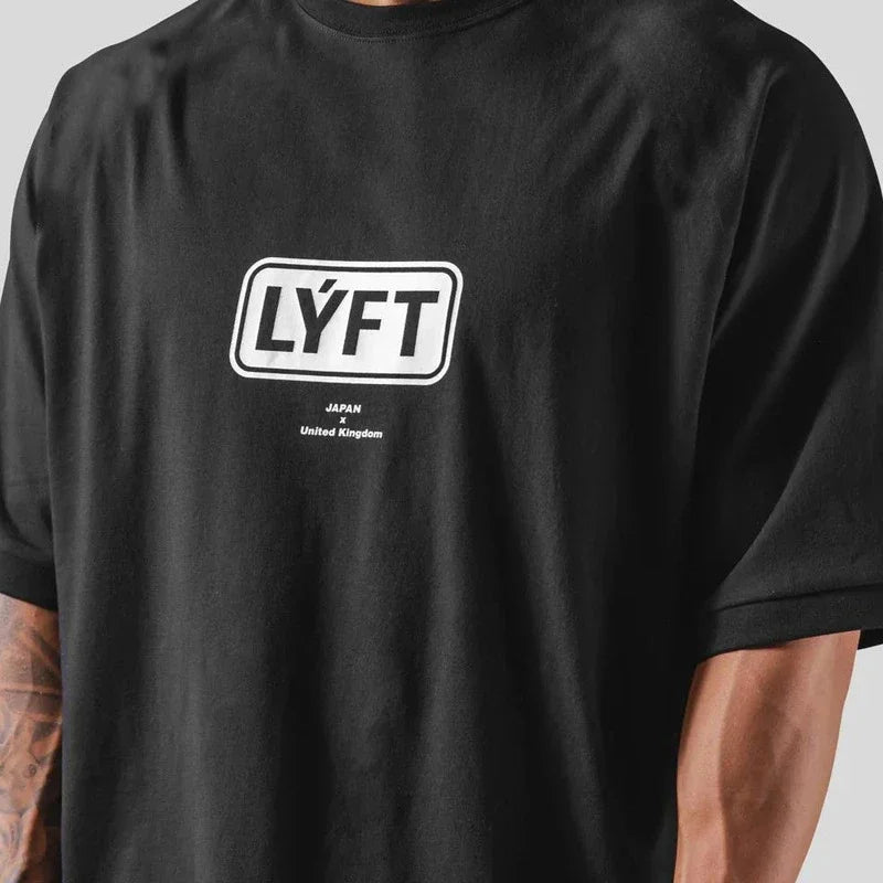 LYFT Men`s T-Shirt Oversize Fashion Cotton Letter Print Shirt Sports- Training Pattern Casual Streetwear Male Tees