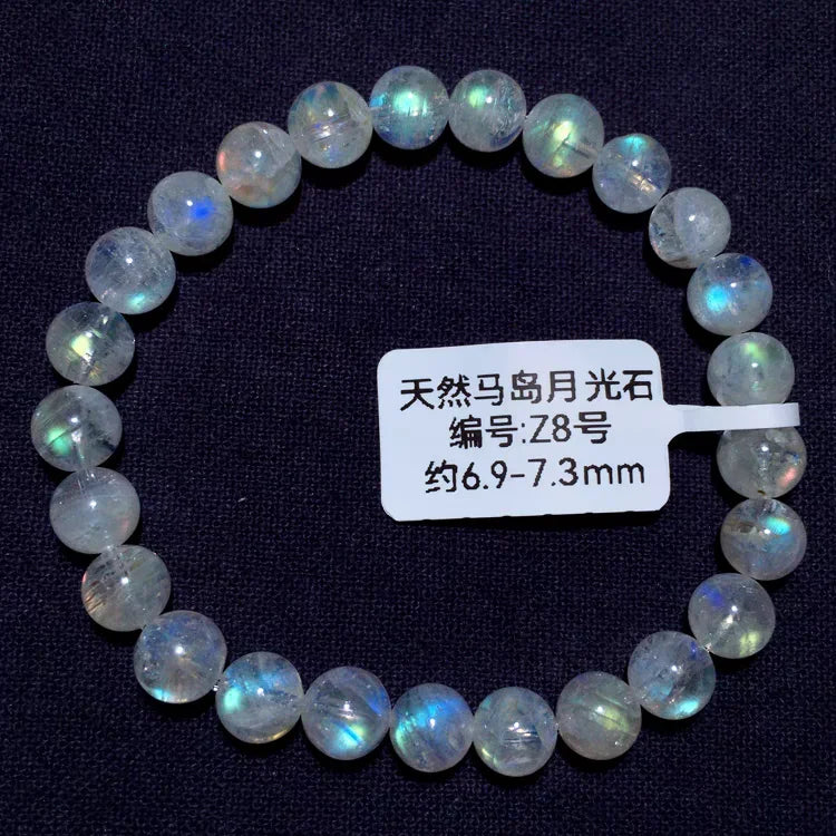 Natural Colorful Moonstone Clear Round Beads Bracelet 7mm 10mm 12mm Rainbow Unisex Fashion Jewelry Ma Island Moonstone AAAAA
