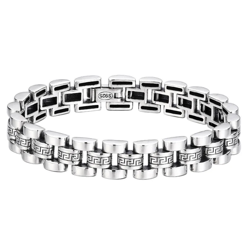 S925 Sterling Silver Bocai Vintage Personality Tank Chain "loop" Pattern Strap Bracelet