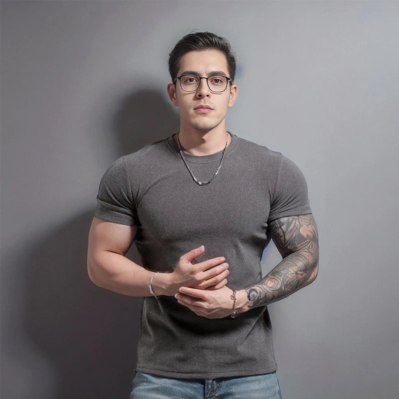 Men`s Short Sleeve Breathable Cotton T-Shirts- Sport Running Shirts, Slim Casual Gym Tops