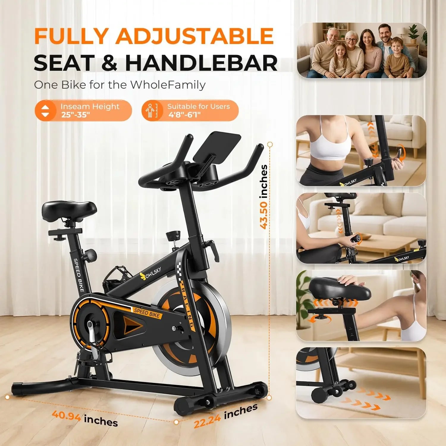OWLSKY Exercise Bike, Stationary Indoor Cycling Bike for Home Gym with App, 300 LBS Weight Capacity & Magnetic Resistance Spin Bike with Bluetooth.