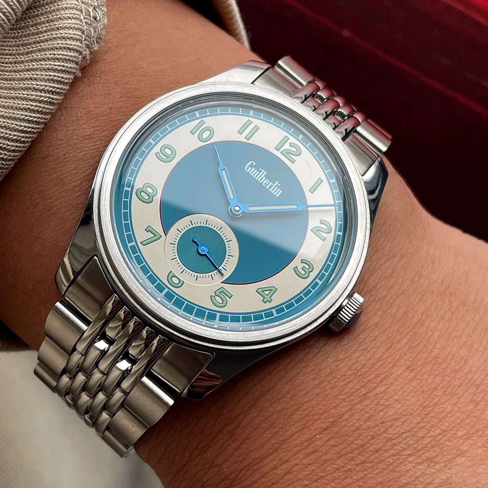 Guilberlin Vintage Men's Watch- Blue 38mm Diameter Hand-Wound Mechanical Movement Watch & Water Resistant
