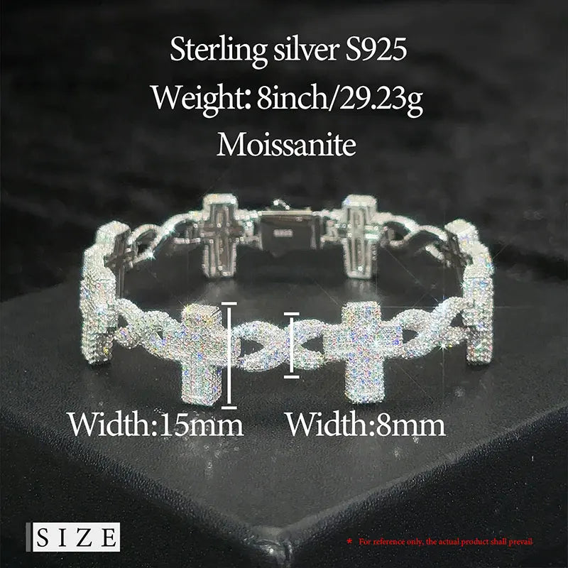 TUHE High Quality Classic Unisex Cross Bracelet Moissanite- 925 Silver Bracelet Hip Hop Jewelry