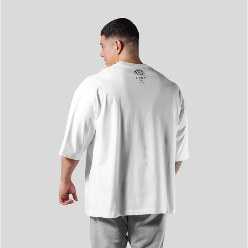 LYFT Jointly Men Sports Cotton Loose Print Shirt for Gym Fitness, Jogging and Bodybuilding Training