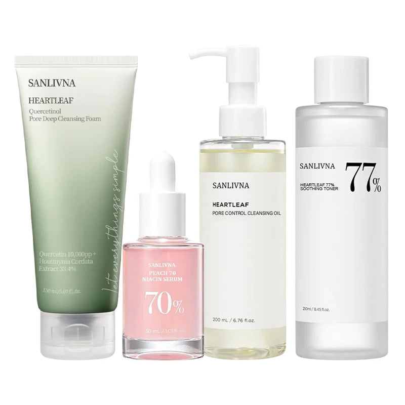 Sanlivna Korean Skincare Heartleaf 4-Piece Set - Oil Balance & Brightening with Soothing Complex-Unisex