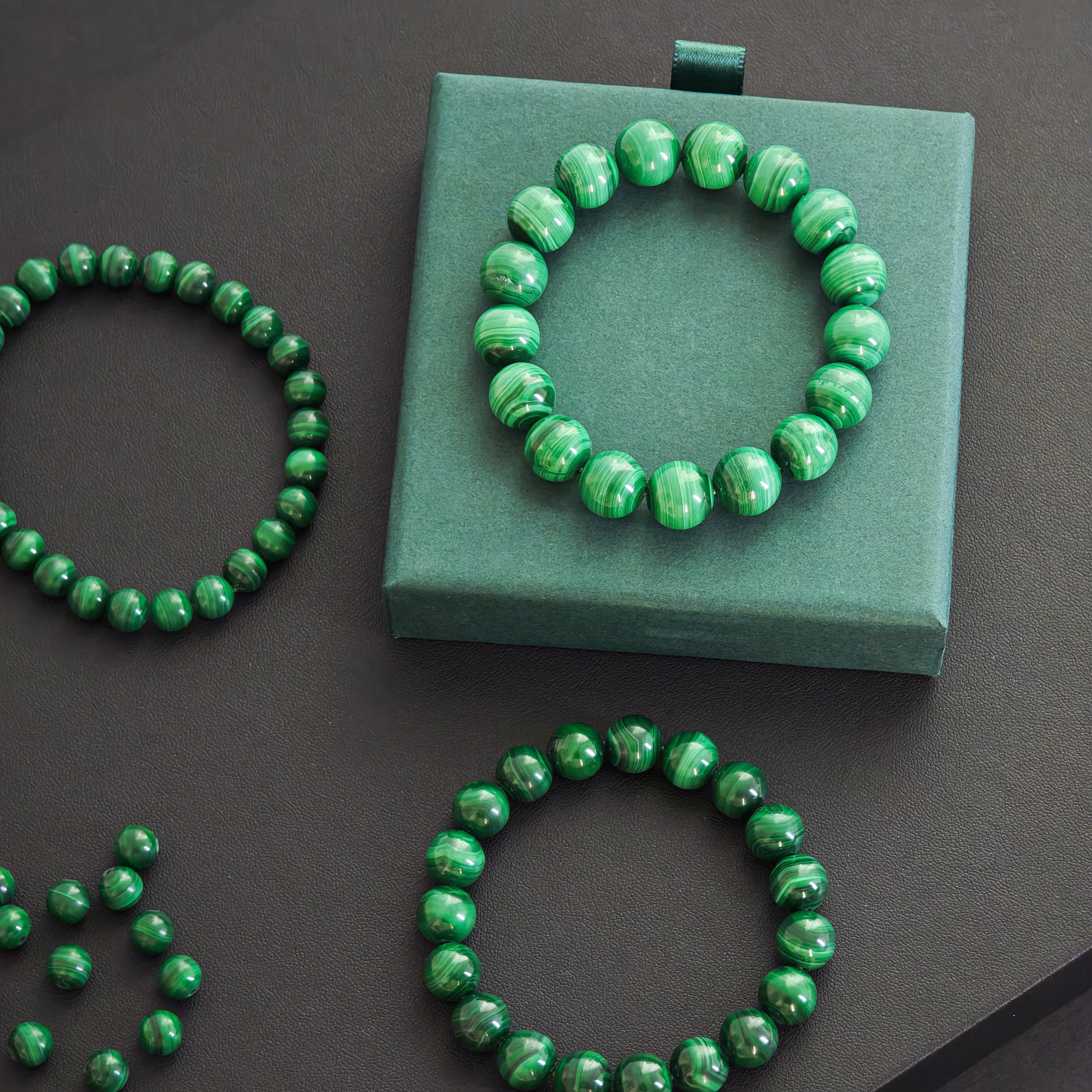 Natural Malachite Beaded Bracelet 6-12mm Multi-Size AAA Peacock Pattern Healing Stone -Unisex Jewelry