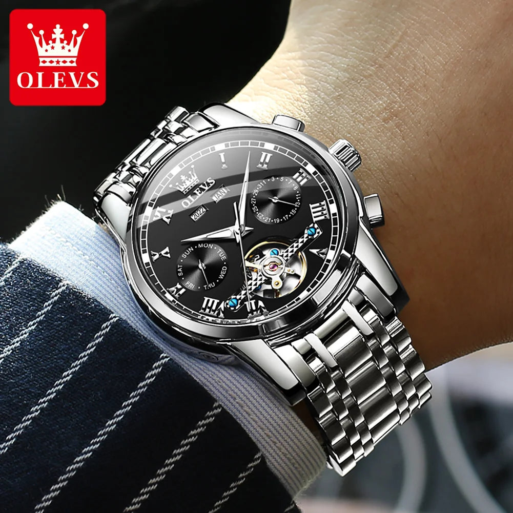 OLEVS Automatic Mechanical Men Watches - Stainless Steel and Waterproof. - DeRae's Shop For Goods