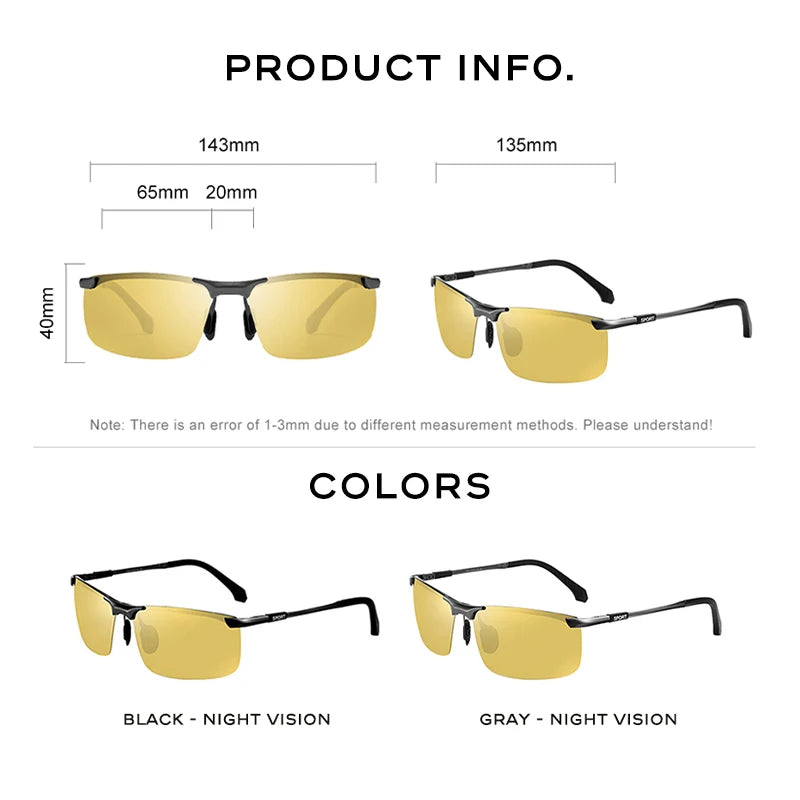 CAPONI Night Vision Sport Sunglasses- Photochromic Brown Sun Glasses For Men,  Oculos Yellow Driving Glasses gafas de sol BSYS3066