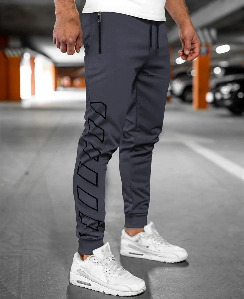 Kaierkang Zipper Pocket Men`s Comfortable Quick-dry Sweatpants- Trendy printing trousers Men Slim Fit Casual Sports Pants