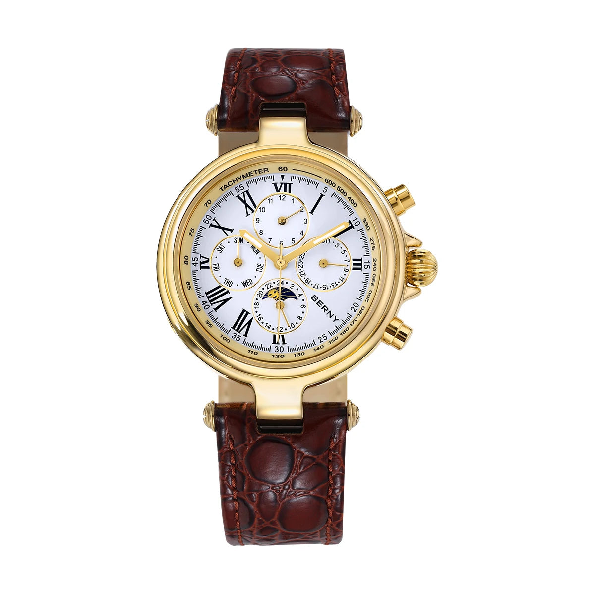 BERNY Automatic Retro Watch for Men Sun & Moon Phase Luxury Mechanical  Luminous Seagull ST1652 - Reloj Hombre