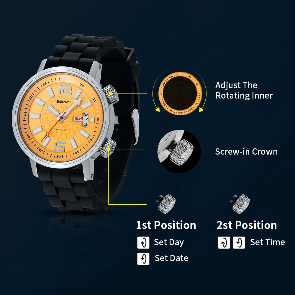 Miyota 8205 20ATM Men`s Sport Luminous Sapphire Diver Automatic Mechanical Waterproof Self Winding Watch