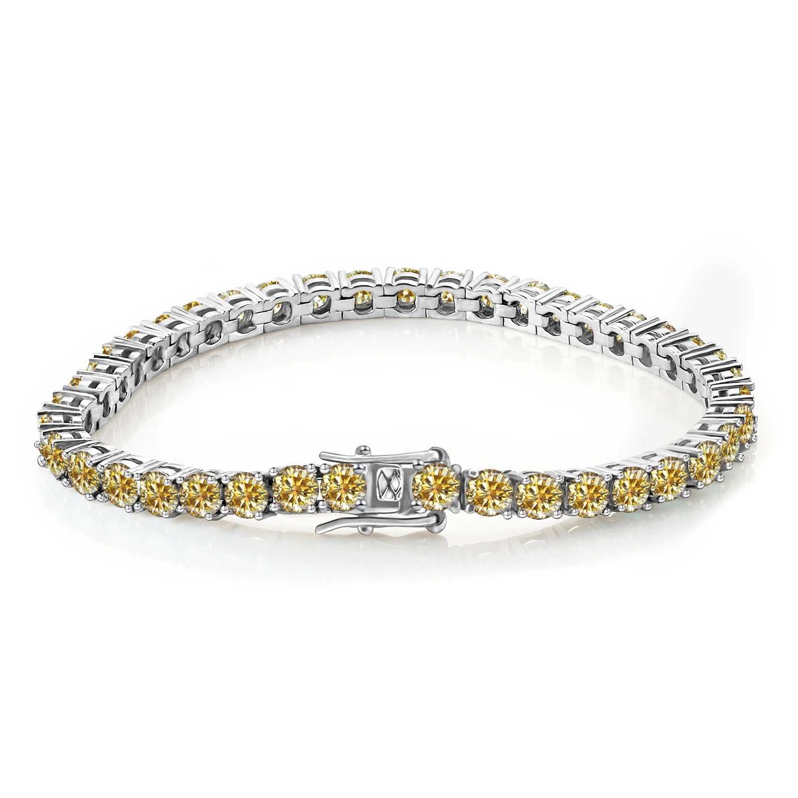 Butterflykiss Luxury GRA Golden Yellow 5/6.5mm Moissanite Tennis Bracelet For Men- S925 Sterling Silver Plated Rose Gold