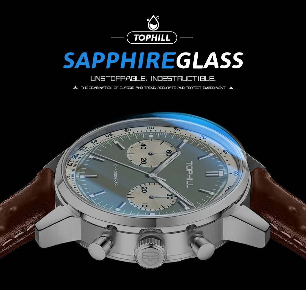 TOPHILL Chronograph Watch Pilot Watch -Seagull 1963 ST1901  Movement Sapphire Crystal  Wristwatch Military Limited