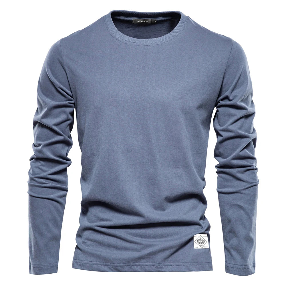 Aiopeson 100% Cotton Long Sleeve T shirt For Men -Solid Casual T-shirts , High Quality Classic Clothes