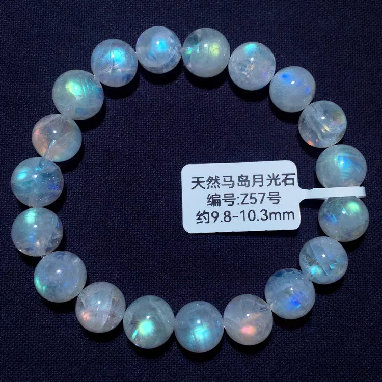 Natural Colorful Moonstone Clear Round Beads Bracelet 7mm 10mm 12mm Rainbow Unisex Fashion Jewelry Ma Island Moonstone AAAAA