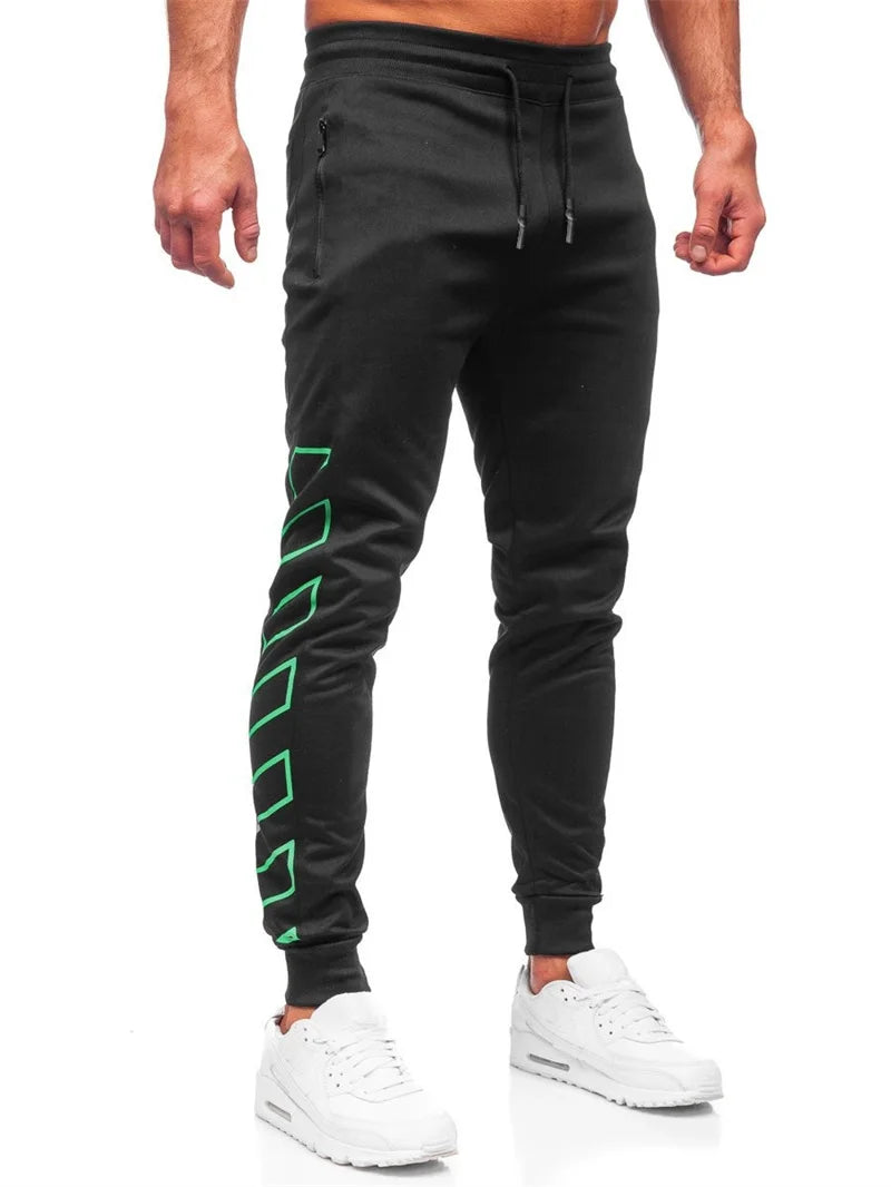Kaierkang Zipper Pocket Men`s Comfortable Quick-dry Sweatpants- Trendy printing trousers Men Slim Fit Casual Sports Pants