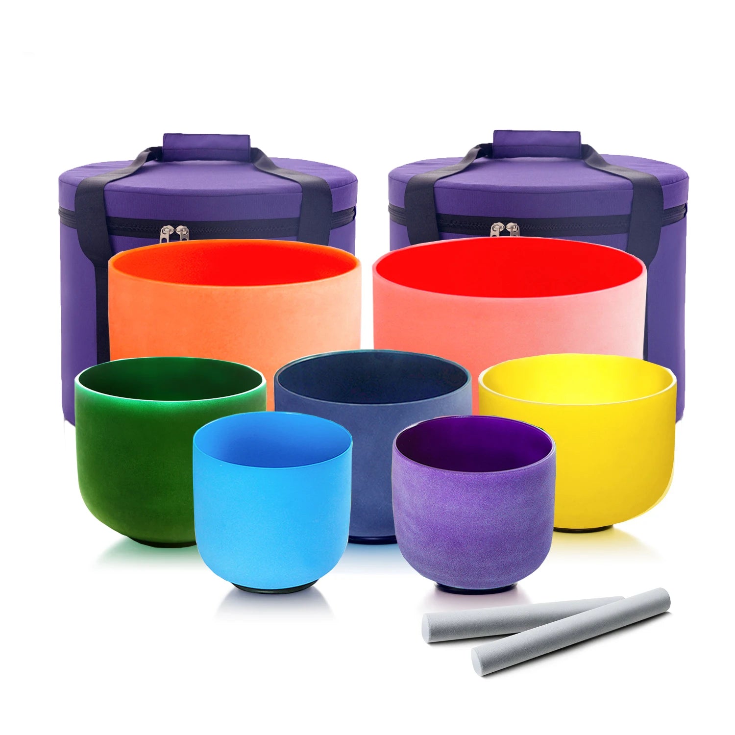 Hye-eun 7-12/6-12 Inch Crystal Singing Bowls Chakra Set of 7pcs with 2 Pcs Carrying Case for Yoga Musical Vibration Total - 7 Pcs