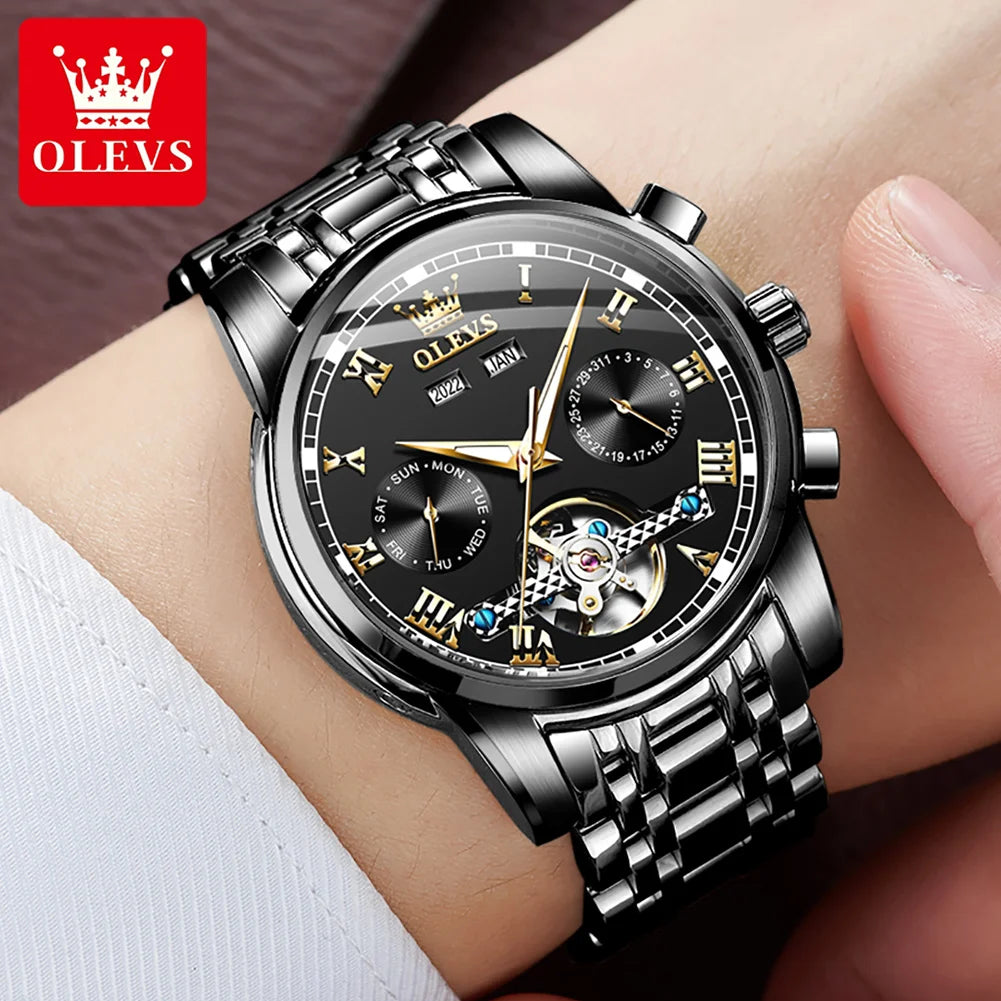 OLEVS Automatic Mechanical Men Watches - Stainless Steel and Waterproof. - DeRae's Shop For Goods