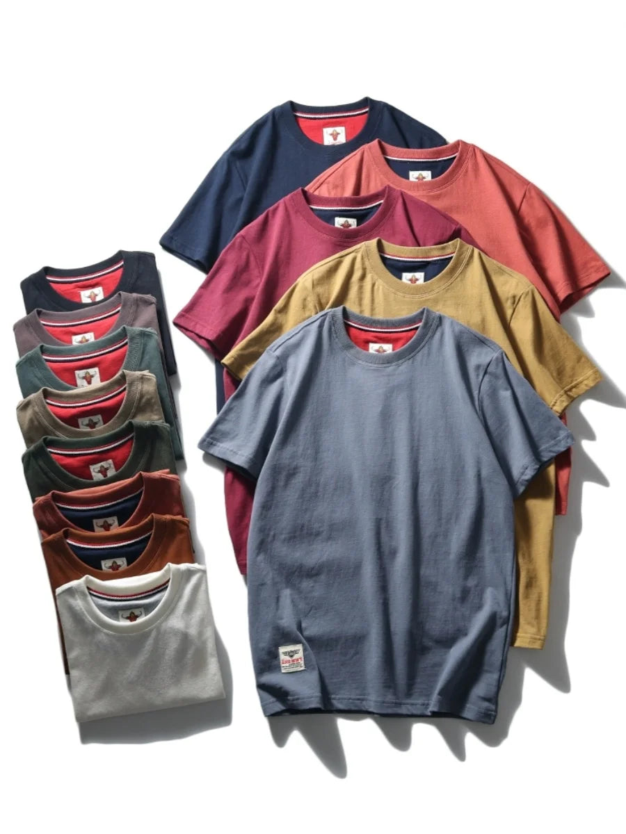 220g 100% Cotton Retro Printed T Shirts for Men- Casual Half Sleeve Basic T-shirt for Young Motorcycle Males