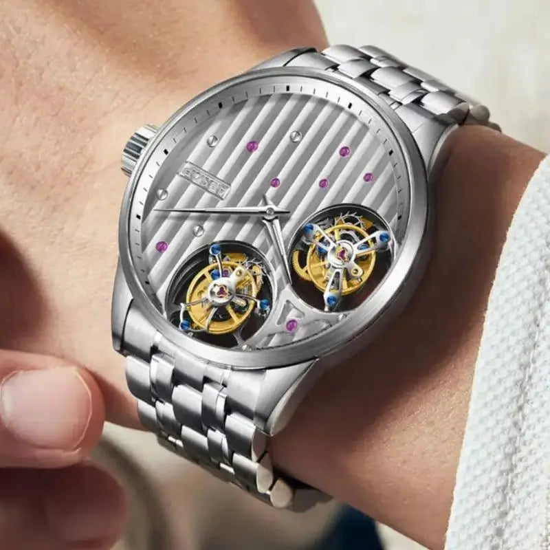 AESOP New Double Tourbillon Movement Mechanical Watches For Men- Male Skeleton Wrist Watch with Luxury Waterproof Sapphire Mirror Lens.