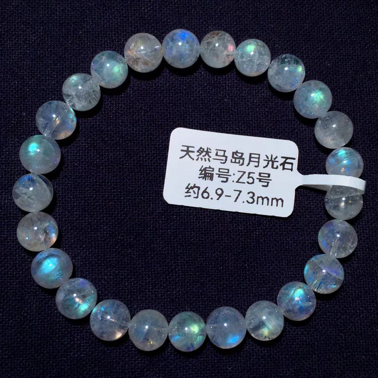 Natural Colorful Moonstone Clear Round Beads Bracelet 7mm 10mm 12mm Rainbow Unisex Fashion Jewelry Ma Island Moonstone AAAAA