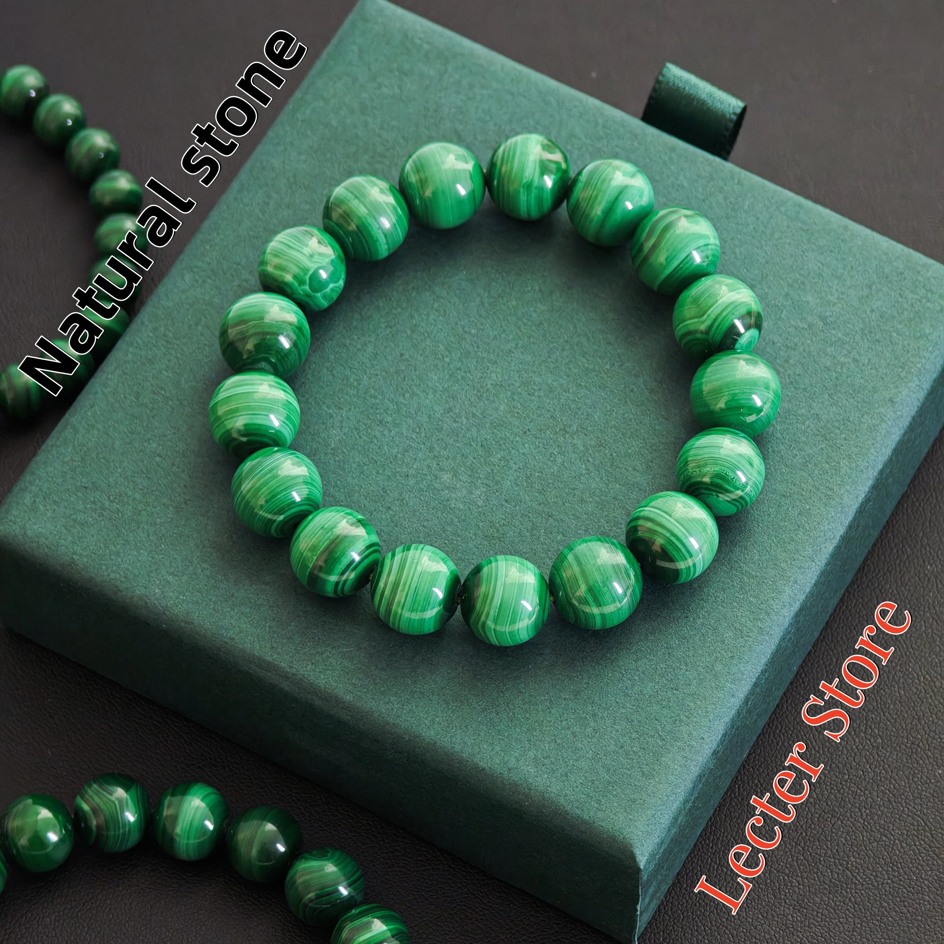 Natural Malachite Beaded Bracelet 6-12mm Multi-Size AAA Peacock Pattern Healing Stone -Unisex Jewelry