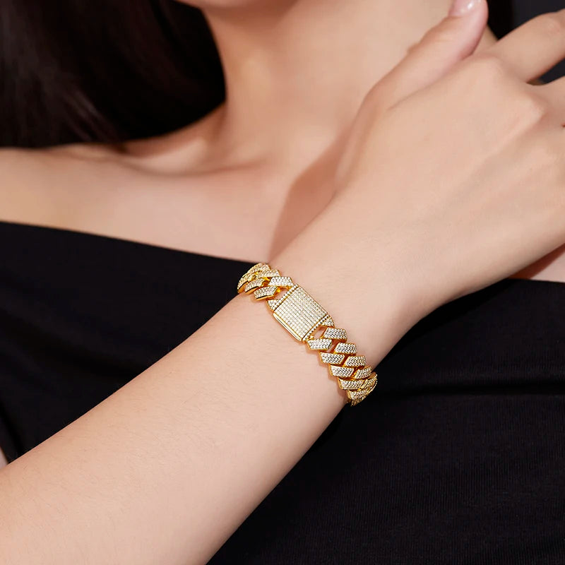 1pc S925 Sterling Silver with Moissanite 12mm Cuban Bracelet- Unisex,  Gemstone Jewelry