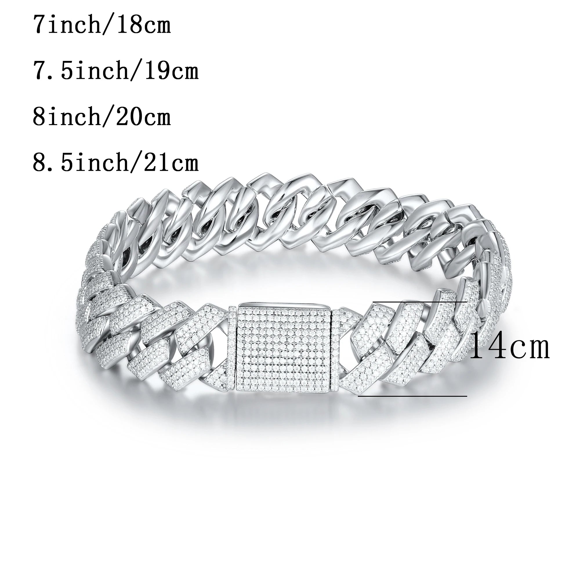 1pc S925 Sterling Silver with Moissanite 12mm Cuban Bracelet- Unisex,  Gemstone Jewelry