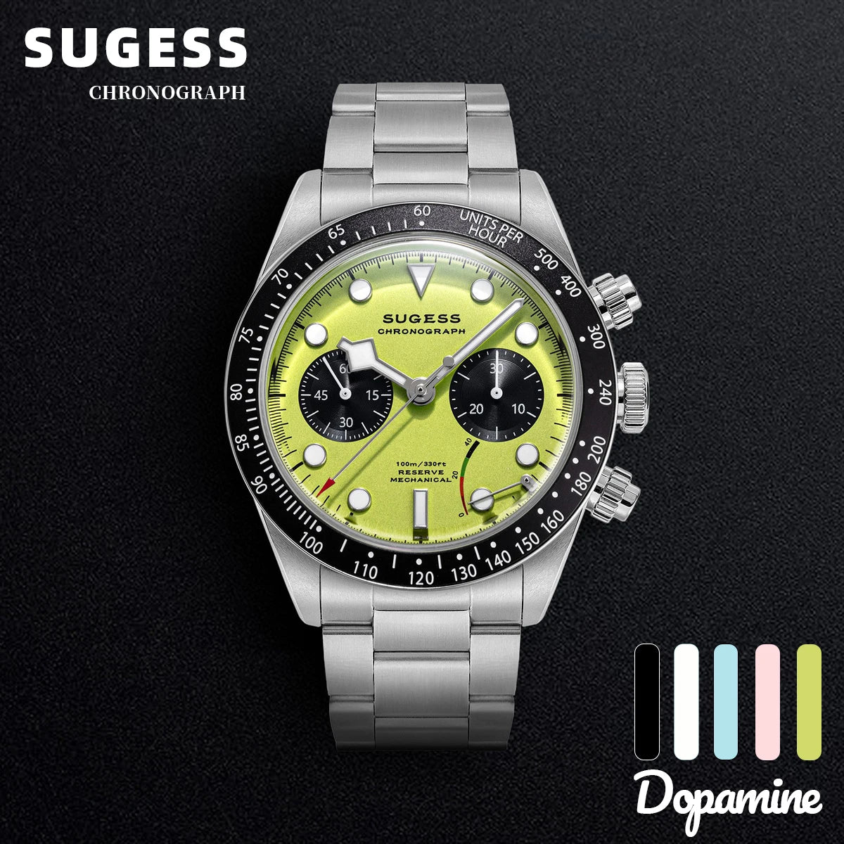 Sugess Pilot Watch for Men- Chronograph ST1907 Movement Air Force Mechanical Sapphire Crystal Wristwatches Waterproof Colorful S457