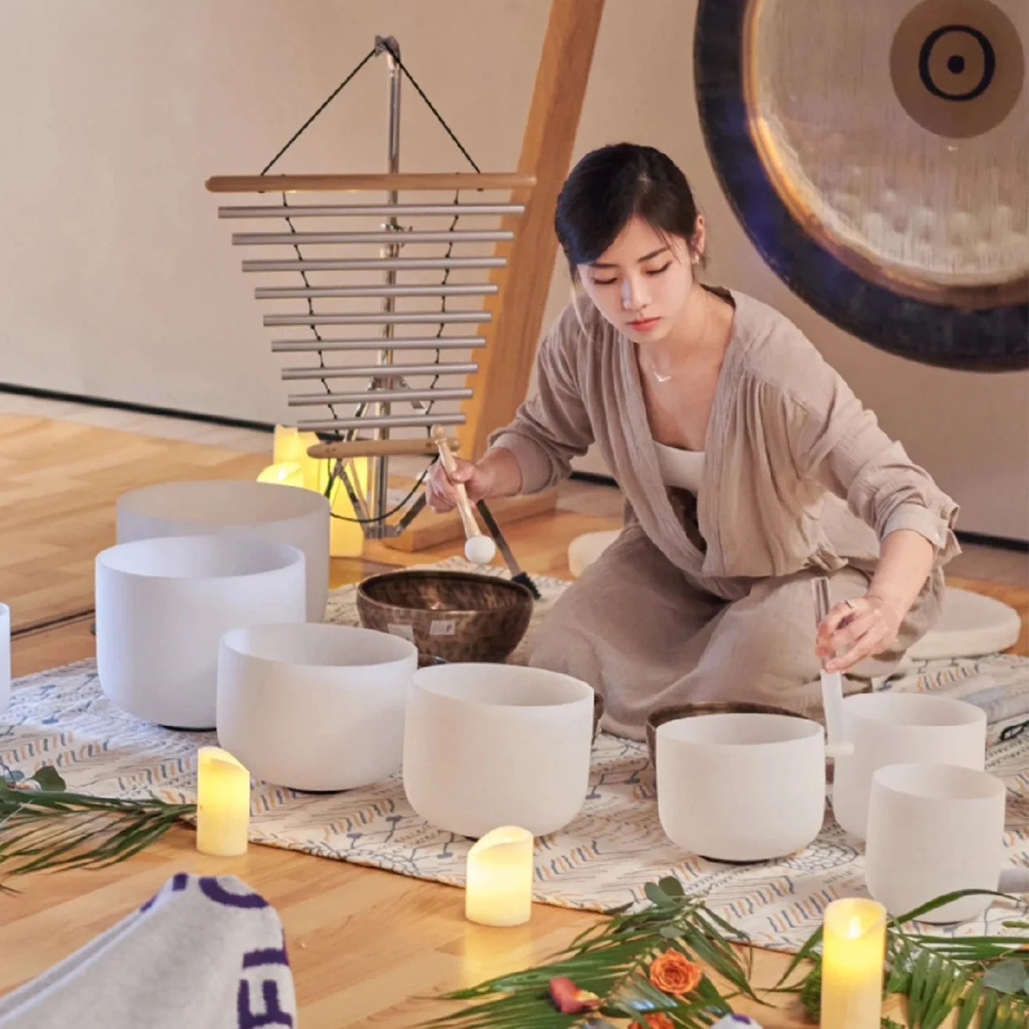 Hye-eun 7-12/6-12 Inch Crystal Singing Bowls Chakra Set of 7pcs with 2 Pcs Carrying Case for Yoga Musical Vibration Total - 7 Pcs