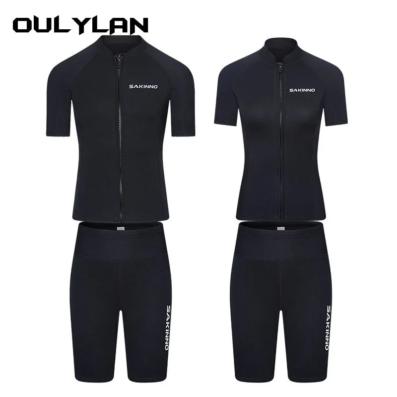 Oulylan Men`s Neoprene Diving Spilt Wetsuit with Short Sleeves and Zipped Front Swimwear - DeRae's Shop For Goods