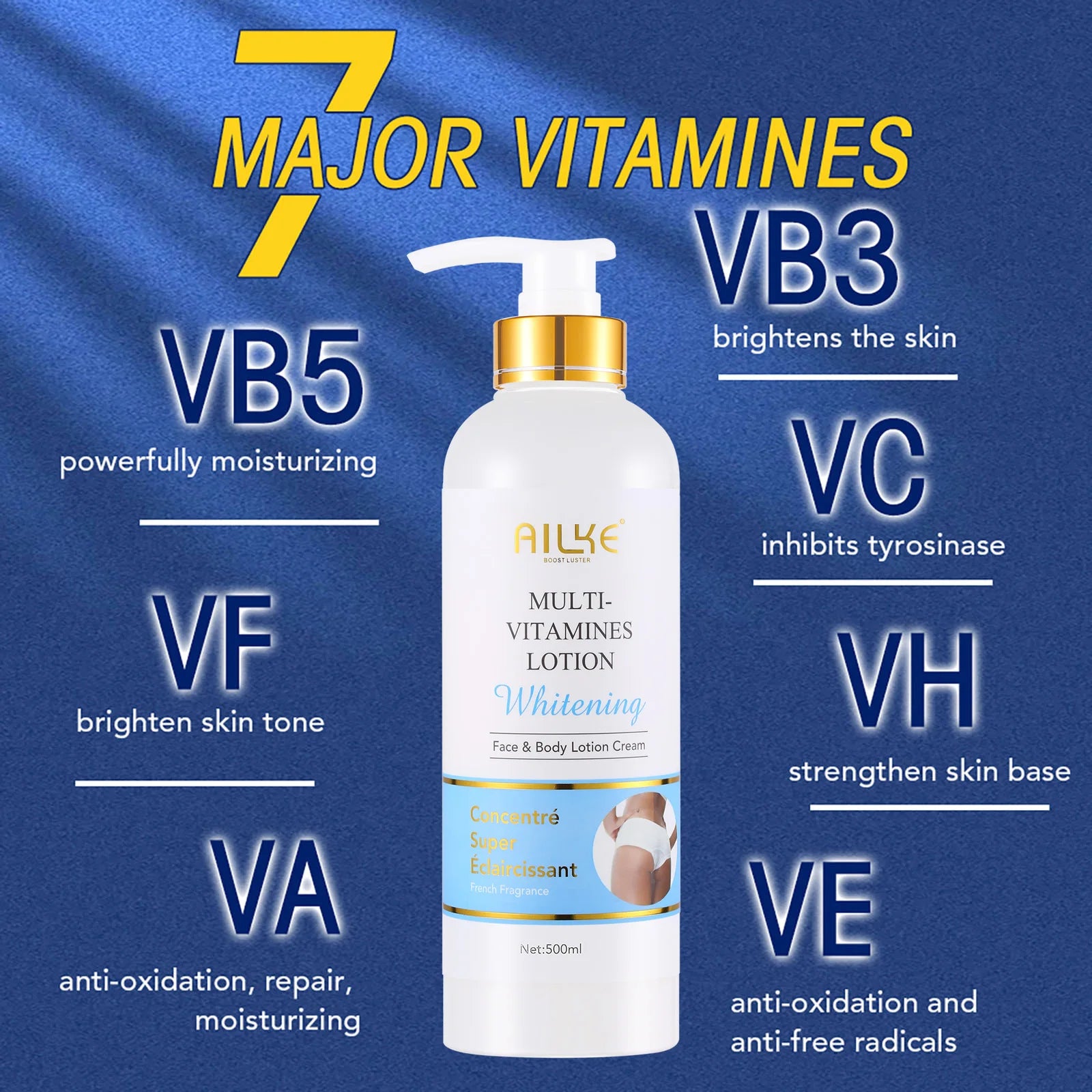 AILKE Multi Vitamin Whitening Body Lotion With Vitamins A,E,B3 & B5 to Increase Skin Radiance, Even Skin Tone, and Moisturize