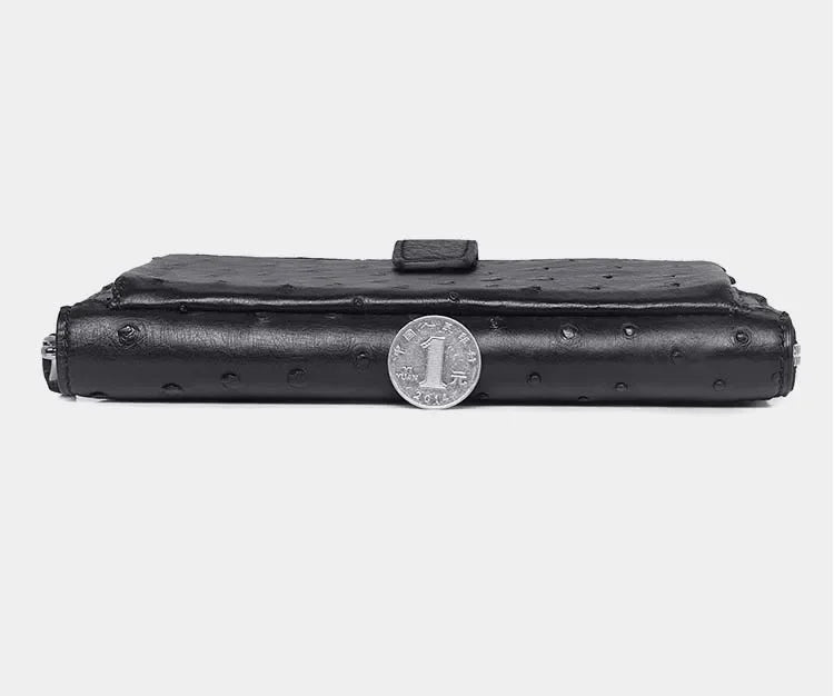 Hongqiangyin Ostrich Leather Long Men`s Wallet