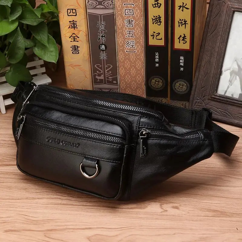 Genuine Leather Waist Fanny Pack Bag For Men- Travel Retro Natural Skin Male Purse Cross Body Sling Chest Hip Bum Belt Bags