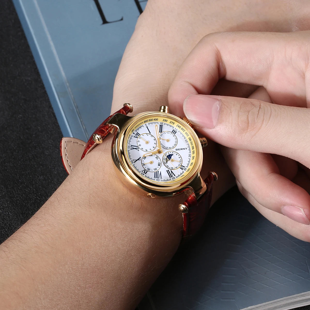 BERNY Automatic Retro Watch for Men Sun & Moon Phase Luxury Mechanical  Luminous Seagull ST1652 - Reloj Hombre