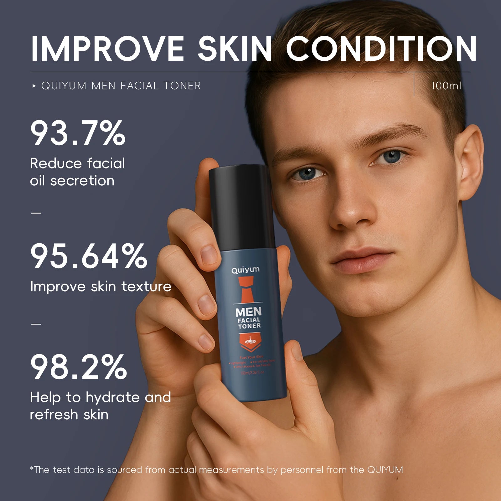 Quiyum Men Facial Toner 100ml- Oil Control Cool Hydration with Witch Hazel, Tea Tree & 5 Ceramides Strengthen Skin Barrier