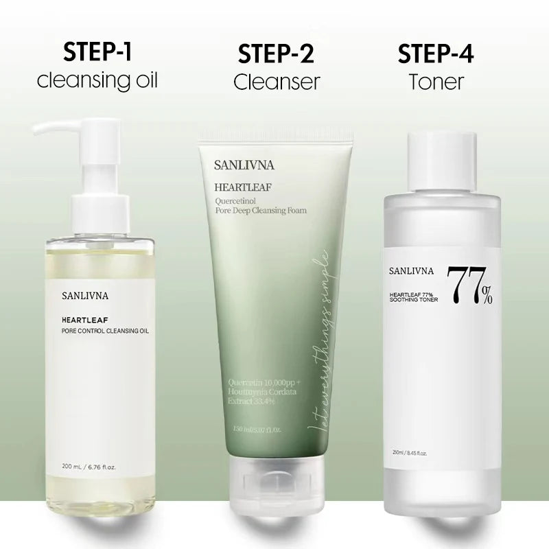 Sanlivna Korean Skincare Heartleaf 3-Piece Set - Soothing Cleanse & Pore Care with Quercetin-Unisex