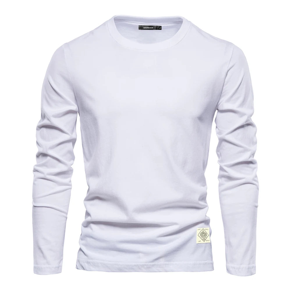 Aiopeson 100% Cotton Long Sleeve T shirt For Men -Solid Casual T-shirts , High Quality Classic Clothes