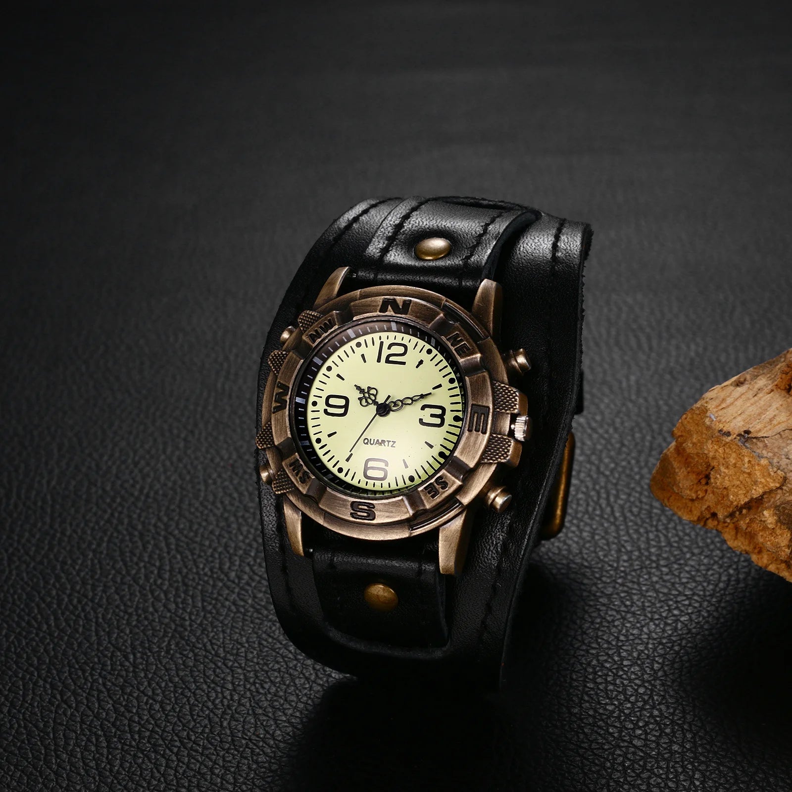 LANCARDO Men's Steampunk Retro Genuine Leather Quartz Wristwatch