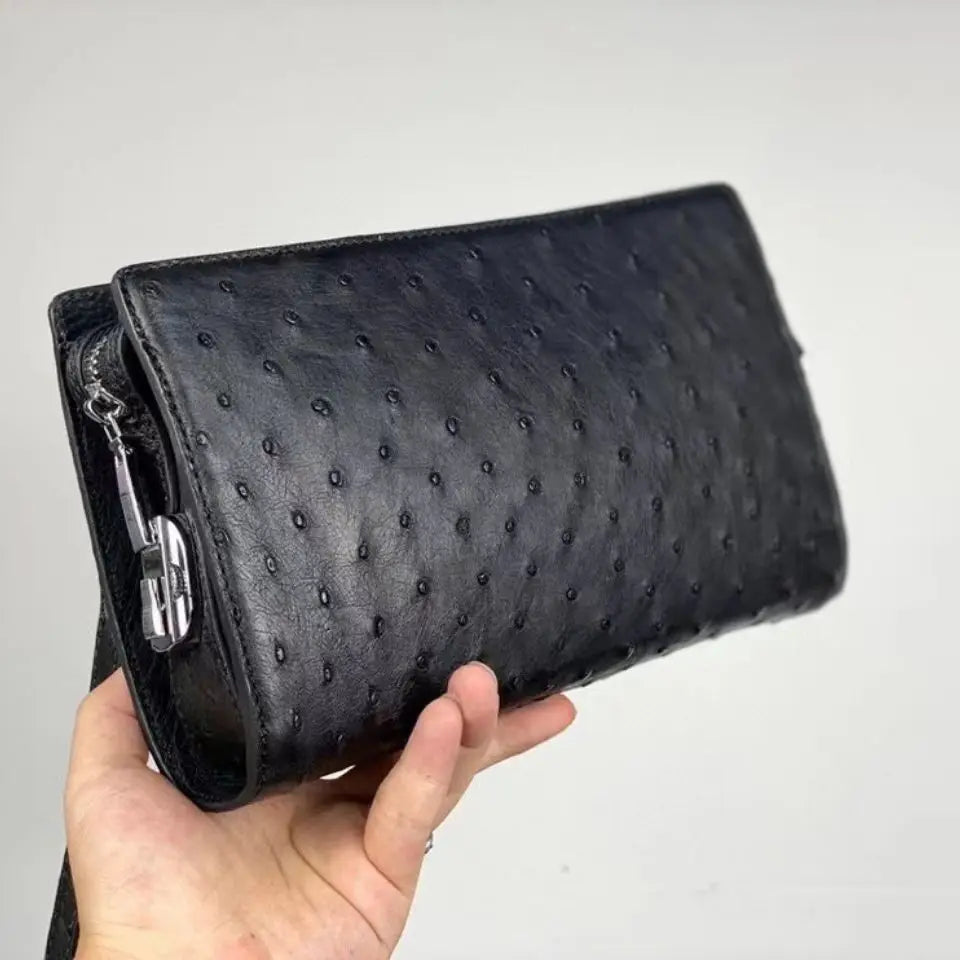 New Fashion Business Men's Clutches Ostrich Skin Wallet- Real Leather Long Organizer Wallet Men Brand Luxury Card Holder Purse